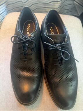 Cole Haan Black Perforated Leather Derby Oxfords